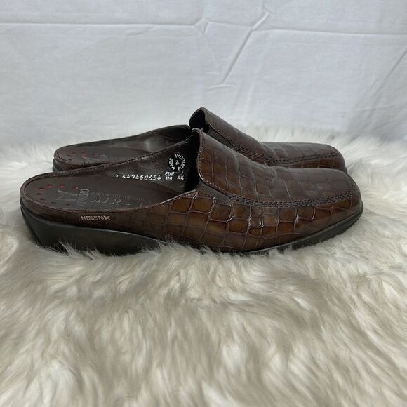 Mephisto Meg Brown Embossed Croc Leather Air Jet Slides Sz 8.5 - Picture 4 of 6